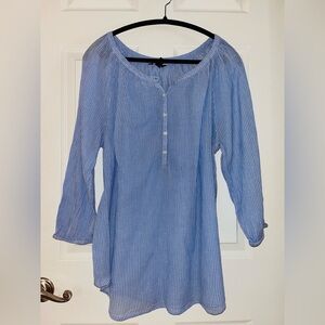 Chaps Women's Blue Pinstripe Lightweight Blouse 1X